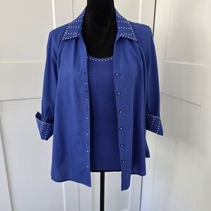 Lanie New York Royal Blue Button Down Shirt with Stud Details